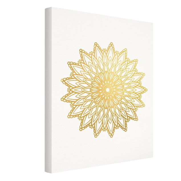 Cuadros de mandalas para dormitorios Mandala Sun Illustration White Gold
