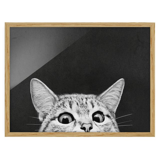 Pósters enmarcados en blanco y negro Illustration Cat Black And White Drawing