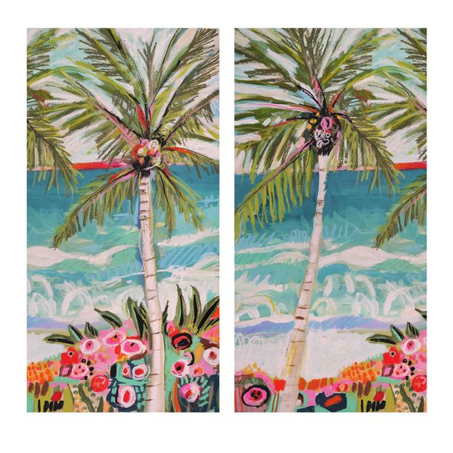Cuadros modernos Palm Tree With Pink Flowers Set I