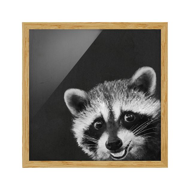 Pósters enmarcados de animales Illustration Racoon Black And White Painting