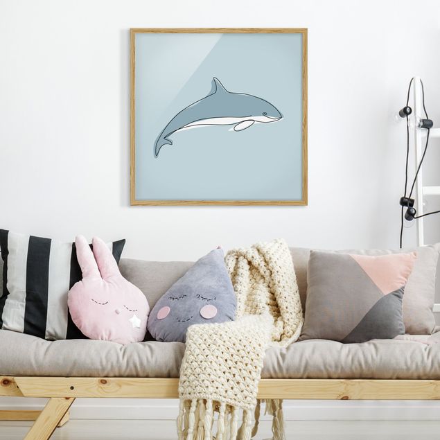 Pósters enmarcados de animales Dolphin Line Art