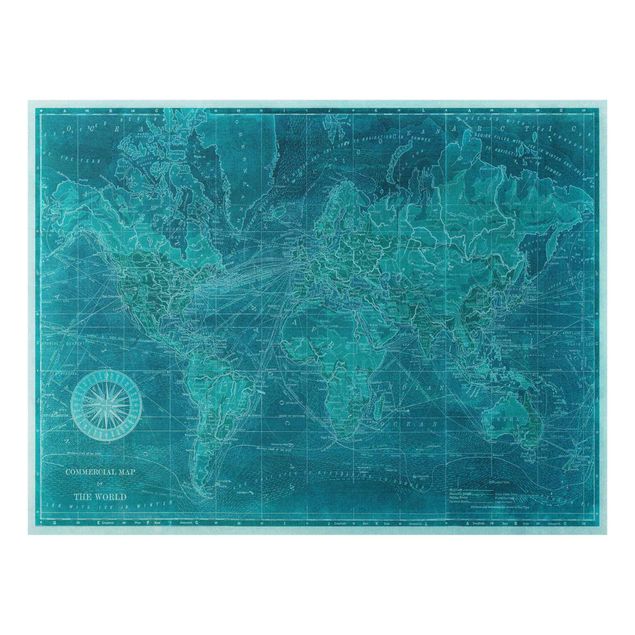 Cuadros de cristal mapamundi Vintage World Map Azure