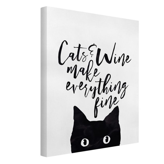 Lienzos blanco y negro Cats And Wine make Everything Fine