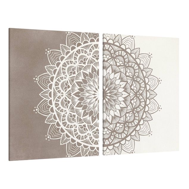 Cuadros de mandalas para dormitorios Mandala Illustration Shabby Set Beige White