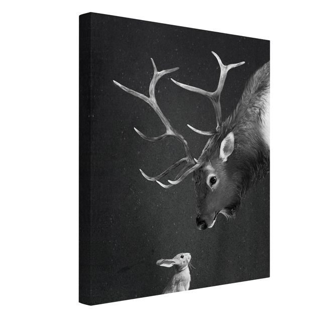 Cuadros ciervos Illustration Deer And Rabbit Black And White Drawing
