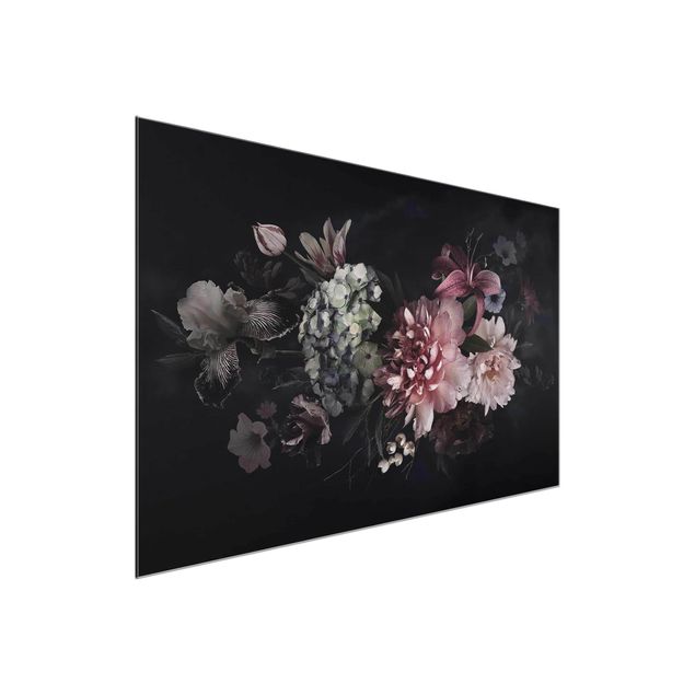 Cuadros de cristal flores Flowers With Fog On Black