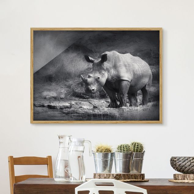 Pósters enmarcados en blanco y negro Lonesome Rhinoceros