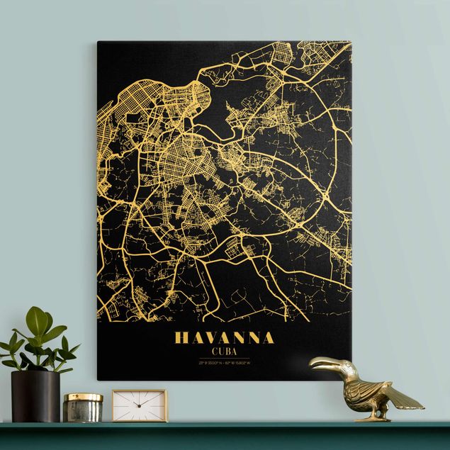 Cuadro mapa del mundo Havana City Map - Classic Black