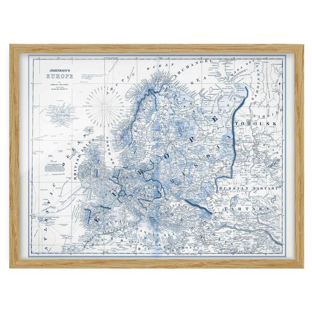 Cuadro mapa del mundo Map In Blue Tones - Europe