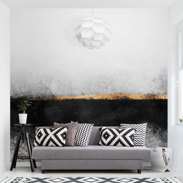 Papel pintado blanco y negro Abstract Golden Horizon Black And White