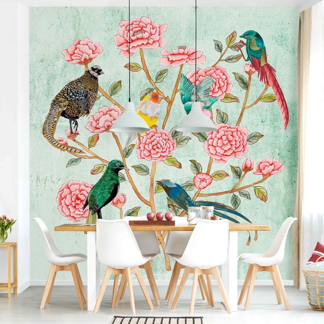 Papel pintado floral Chinoiserie Collage In Mint II
