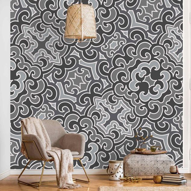 Papel pintado moderno Chinoiserie Pattern In Grey