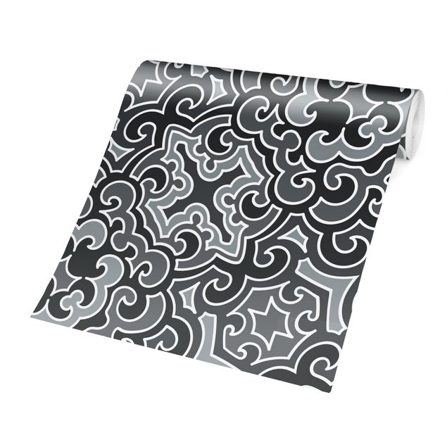 Papel pintado gris Chinoiserie Pattern In Grey