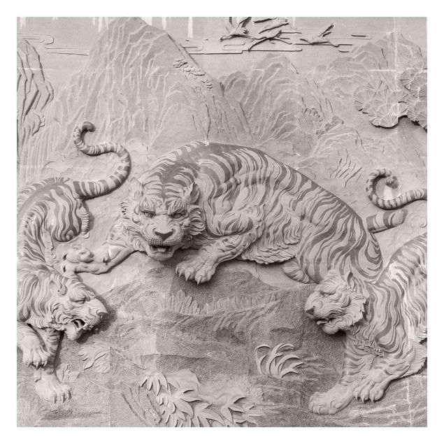 Papel pared gris Chinoiserie Tiger In Stone Look