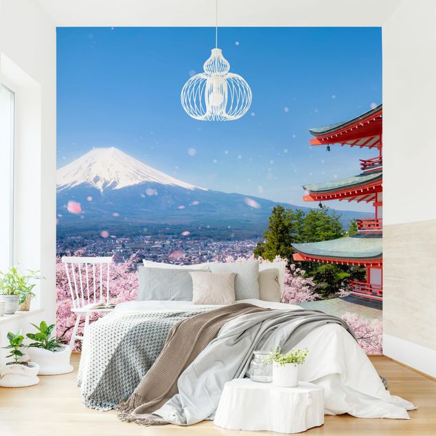 Papel pintado montañas Chureito Pagoda And Mt. Fuji
