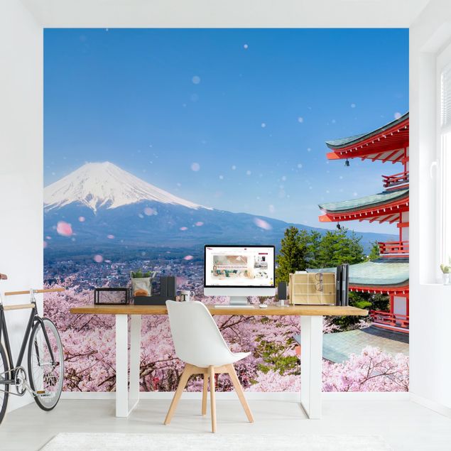 Papel pintado floral Chureito Pagoda And Mt. Fuji