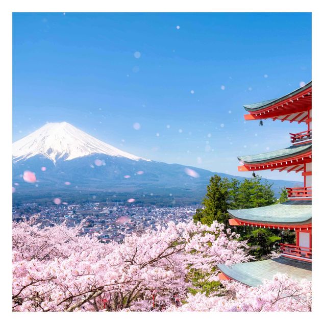 Papel pintado azul Chureito Pagoda And Mt. Fuji