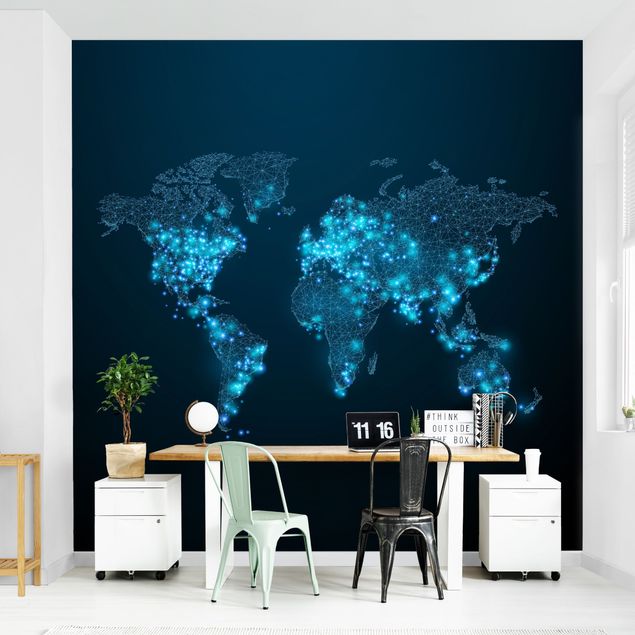 Papel pintado tonos azules Connected World World Map