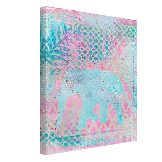 Cuadro con paisajes Colourful Collage - Elephant In Blue And Pink