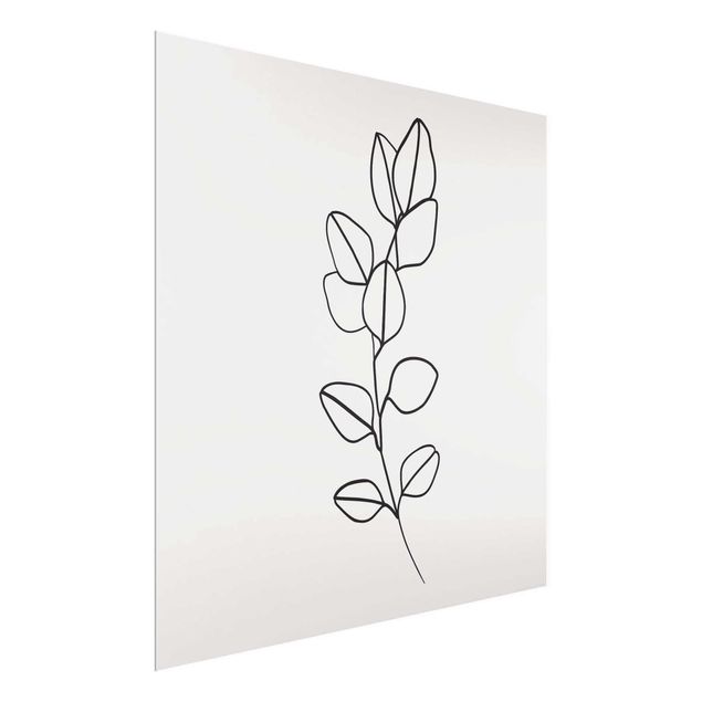 Cuadros de cristal flores Line Art Branch Leaves Black And White