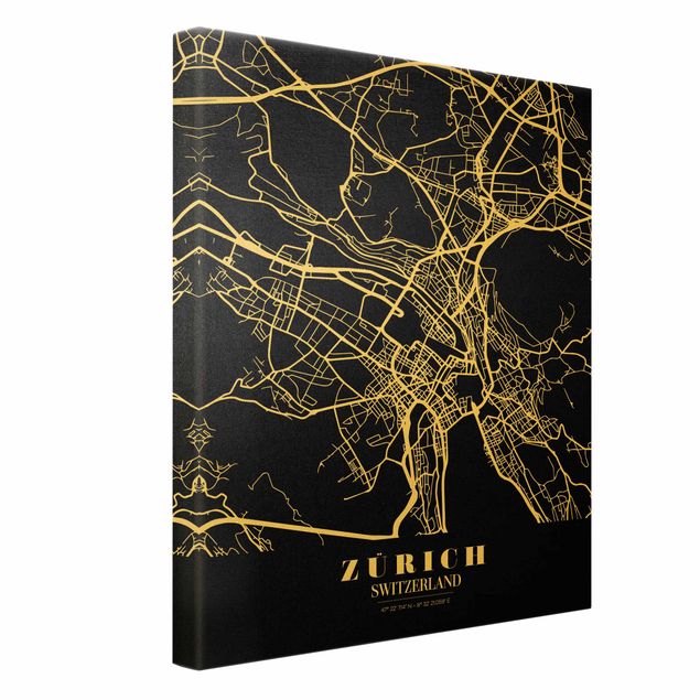 Lienzos Zurich City Map - Classic Black