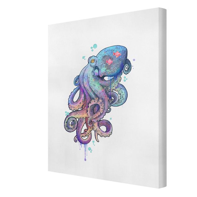 Reproducciónes de cuadros Illustration Octopus Violet Turquoise Painting