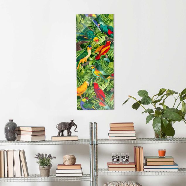 Cuadros de cristal flores Colourful Collage - Parrots In The Jungle