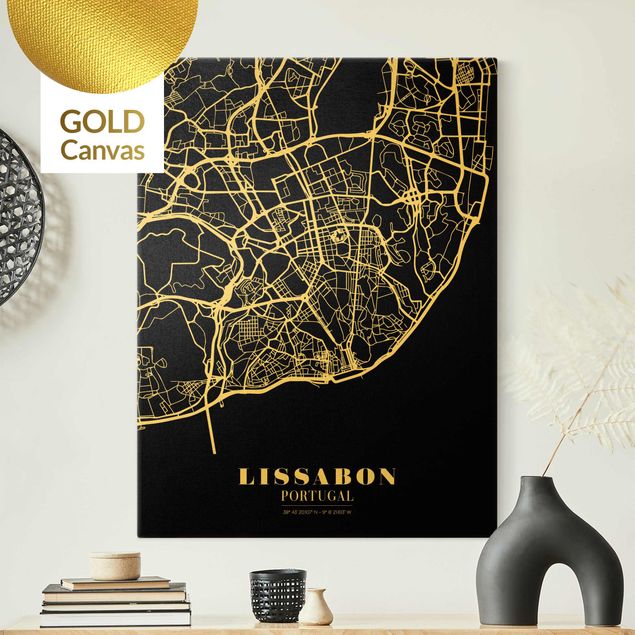 Lienzo mapamundi Lisbon City Map - Classic Black