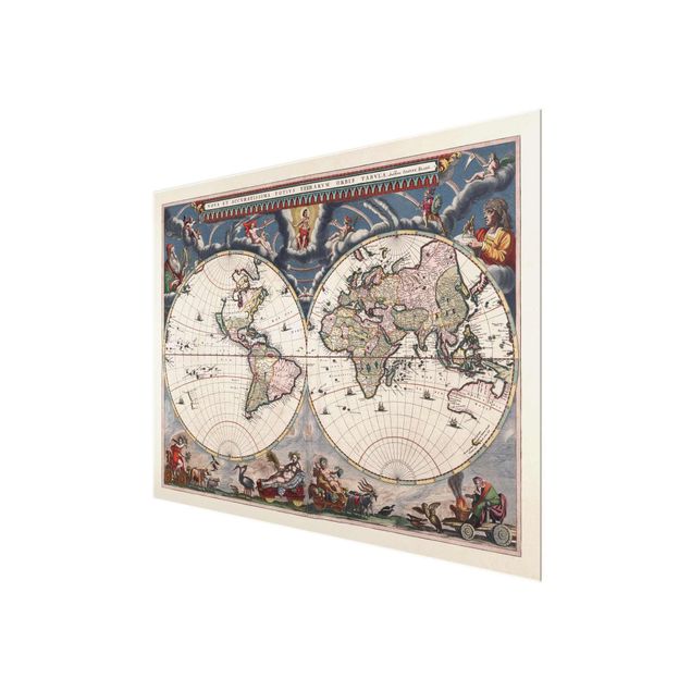 Tableros magnéticos de vidrio Historic World Map Nova Et Accuratissima Of 1664