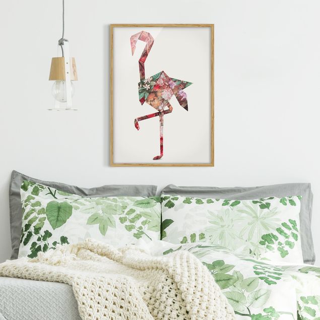 Pósters enmarcados de cuadros famosos Origami Flamingo