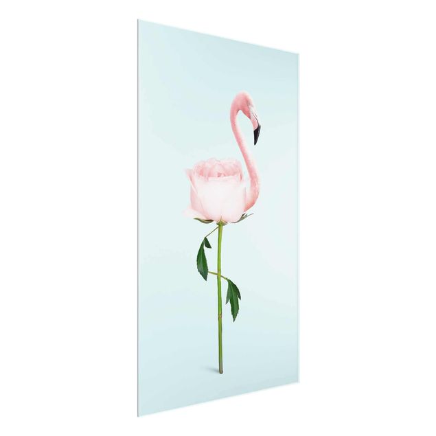 Cuadros de cristal flores Flamingo With Rose