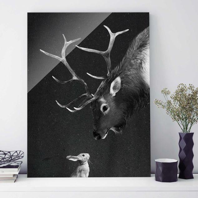 Cuadros en blanco y negro Illustration Deer And Rabbit Black And White Drawing