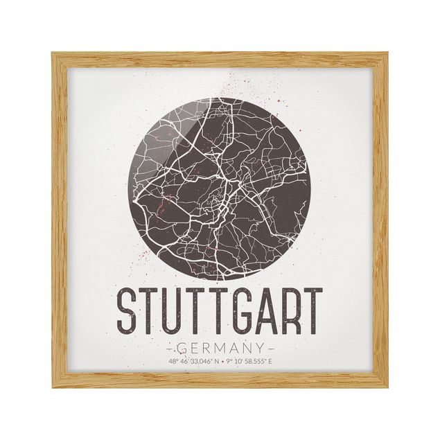 Pósters enmarcados con frases Stuttgart City Map - Retro
