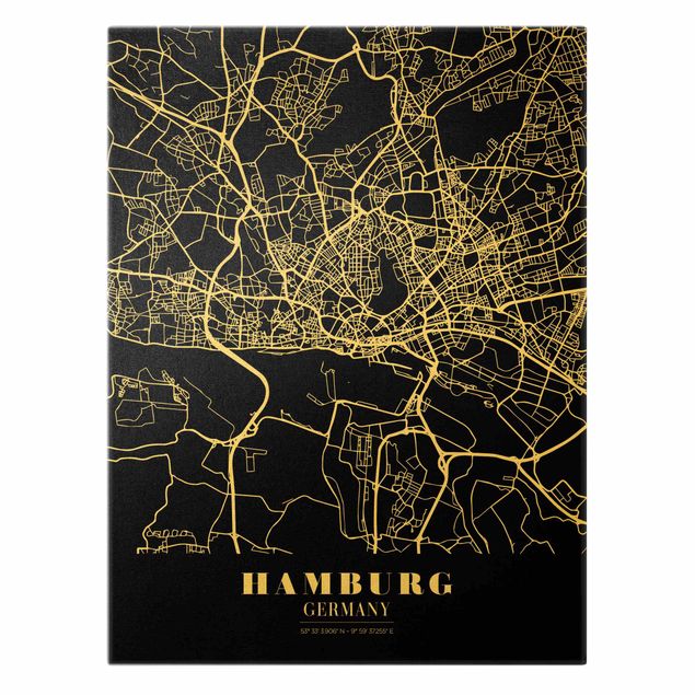 Cuadros en blanco y negro Hamburg City Map - Classic Black