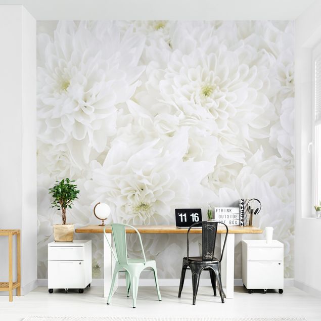 Papel pintado blanco Dahlias Sea Of Flowers White