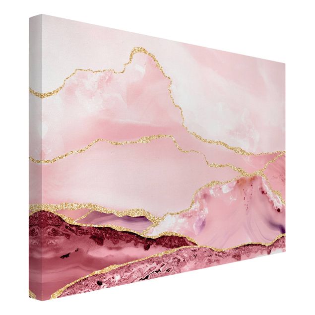 Cuadros montañas Abstract Mountains Pink With Golden Lines