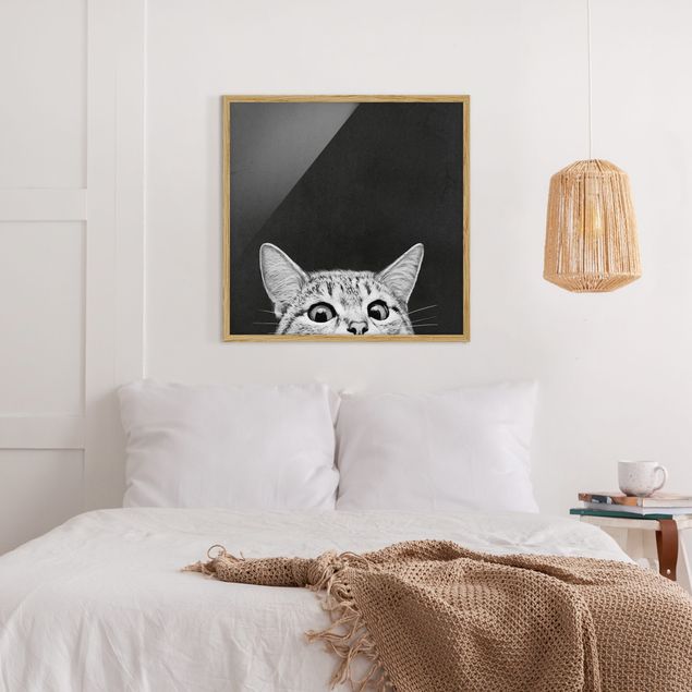 Cuadro con gato Illustration Cat Black And White Drawing