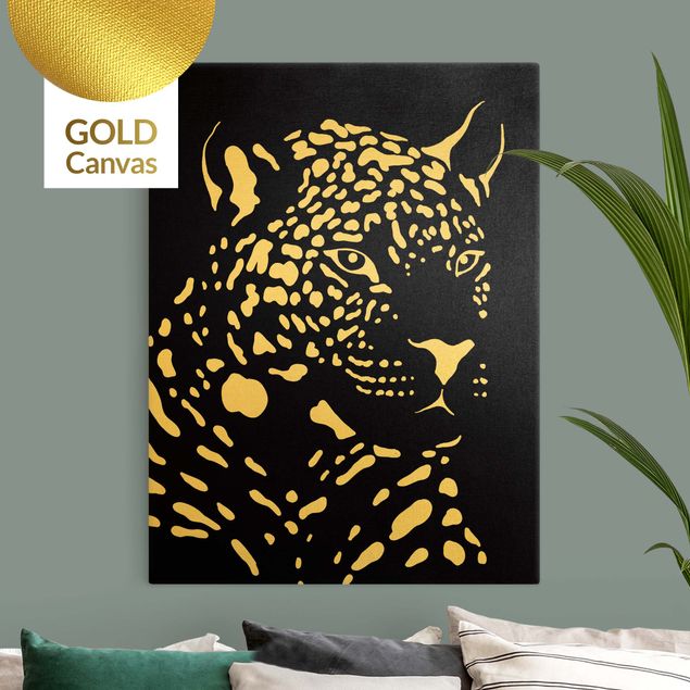 Lienzos dorados Safari Animals - Portrait Leopard Black