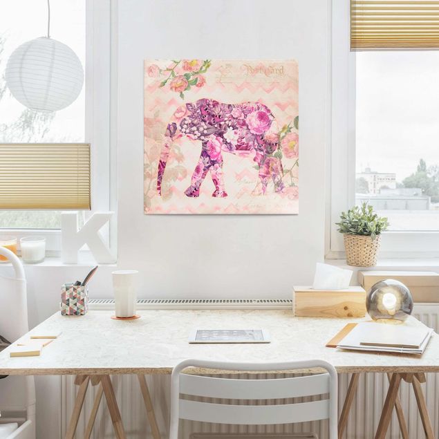Decoración cocina Vintage Collage - Pink Flowers Elephant