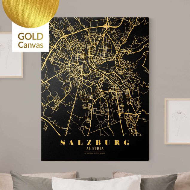 Lienzos de mapamundi Salzburg City Map - Classic Black