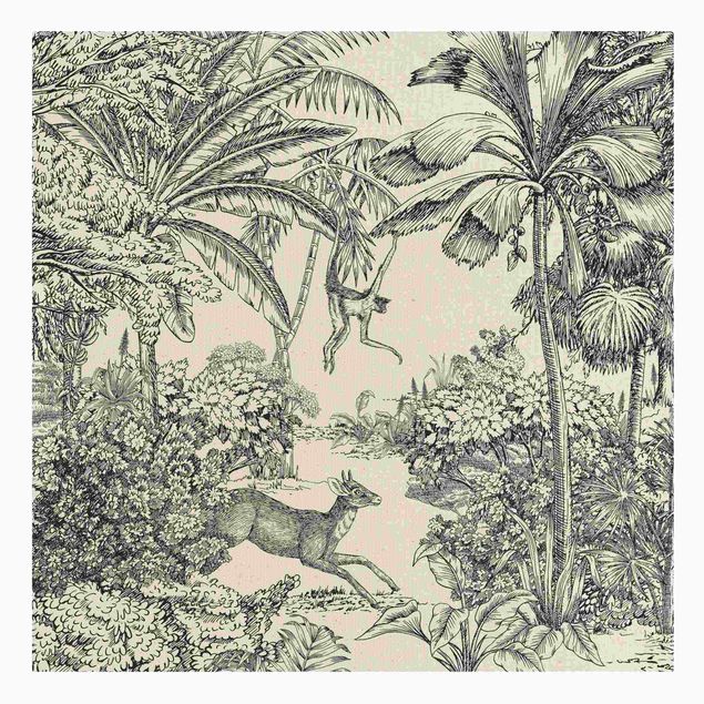 Lienzos en blanco y negro Detailed Drawing Of Jungle