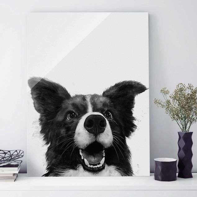 Cuadros decorativos Illustration Dog Border Collie Black And White Painting