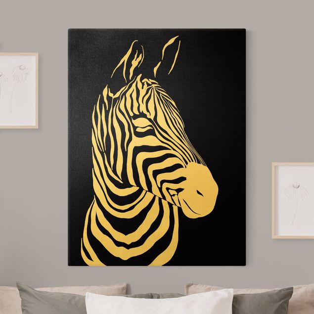Lienzos dorados Safari Animals - Portrait Zebra Black