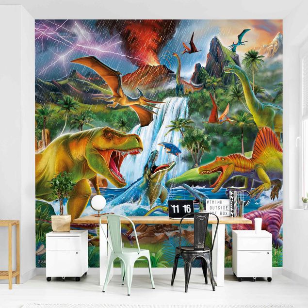 Papel pared animales Dinosaurs In A Prehistoric Storm