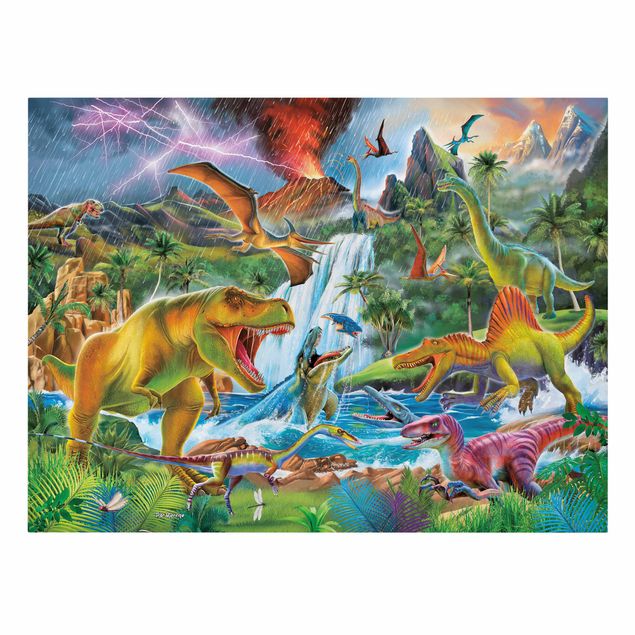 Cuadros multicolores Dinosaurs In A Prehistoric Storm