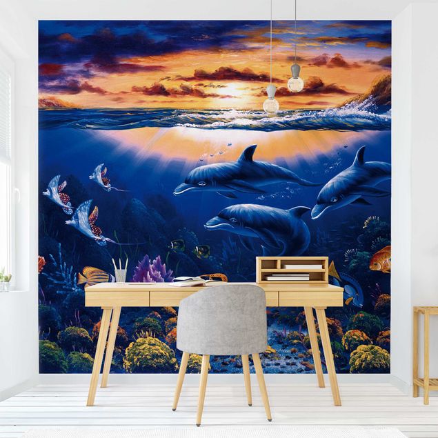Papel pintado de peces Dolphins World