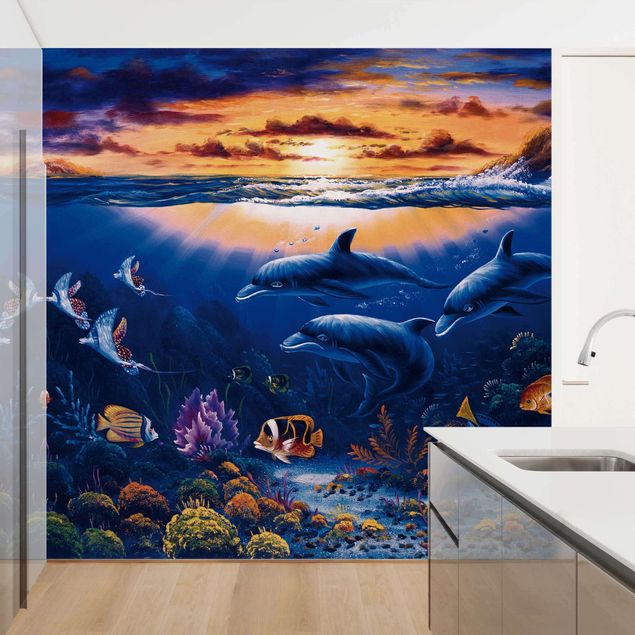 Papel pintado salón moderno Dolphins World