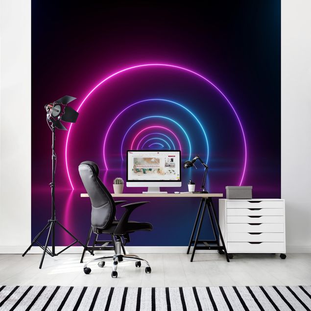 Papel pared rojo Three-Dimensional Neon Arches