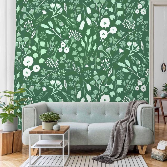 Papel pared flores Fragrant Field Of Flowers In Green