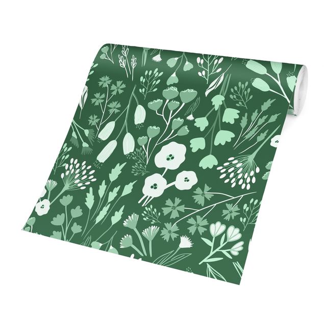 Papel pared verde Fragrant Field Of Flowers In Green